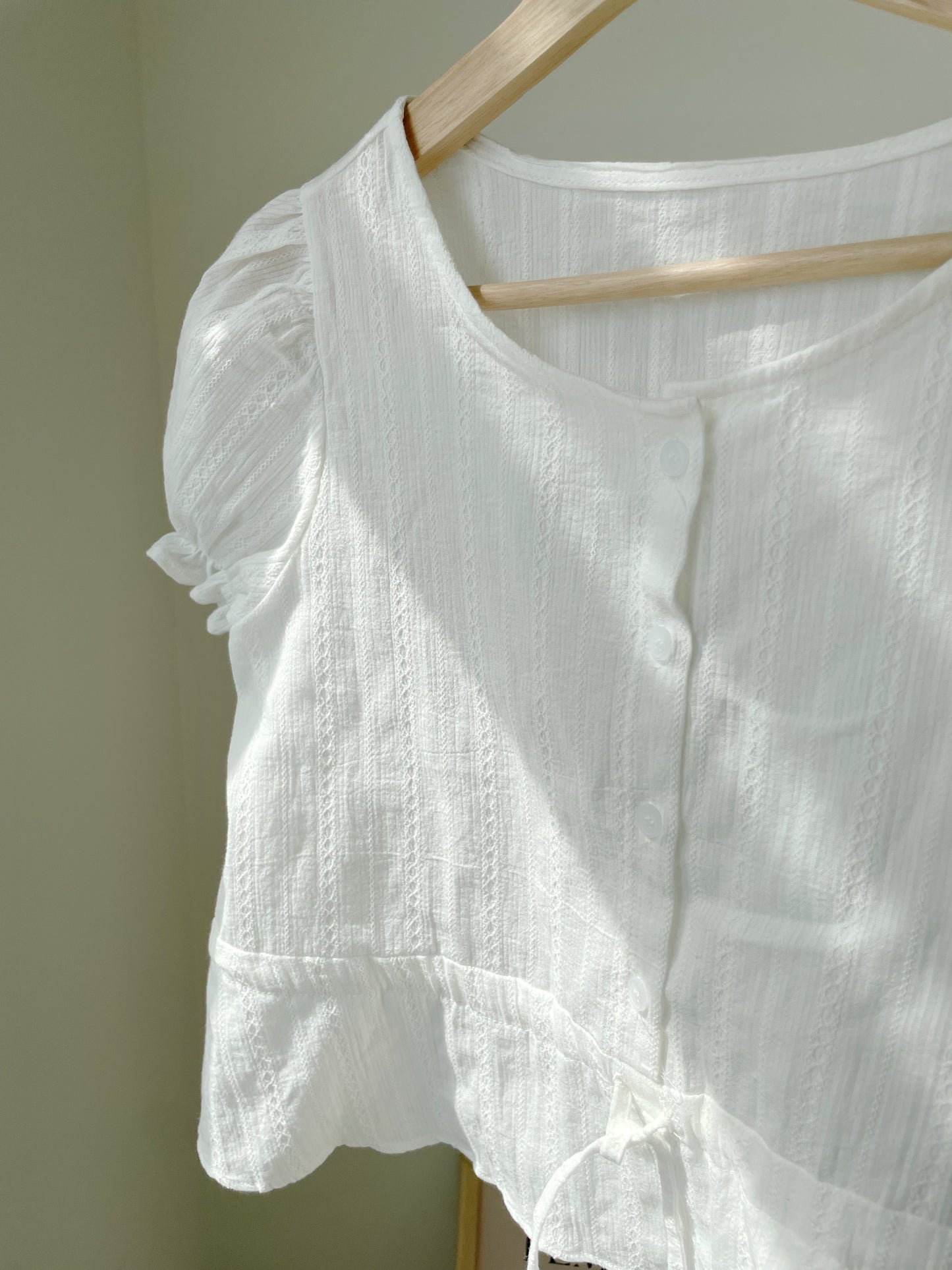 Frenchy Jacquard Cinched-Waist Cotton Blouse(2 Colors)