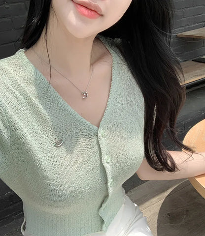 V-Neck Pendant Cooling Knit Cardigan(5 colors)