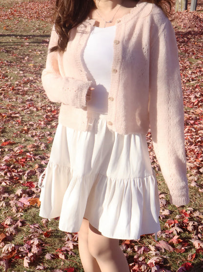 [25% WOOL] Sweet Lace Hollow-Out Cardigan(Peach)