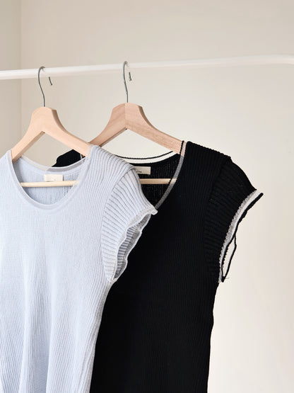 Romantic Sheer-Trimmed Icy Knit Top(Black)