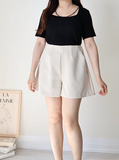 Flirty Square Neck V-Strap Ice Knit Top(Black)