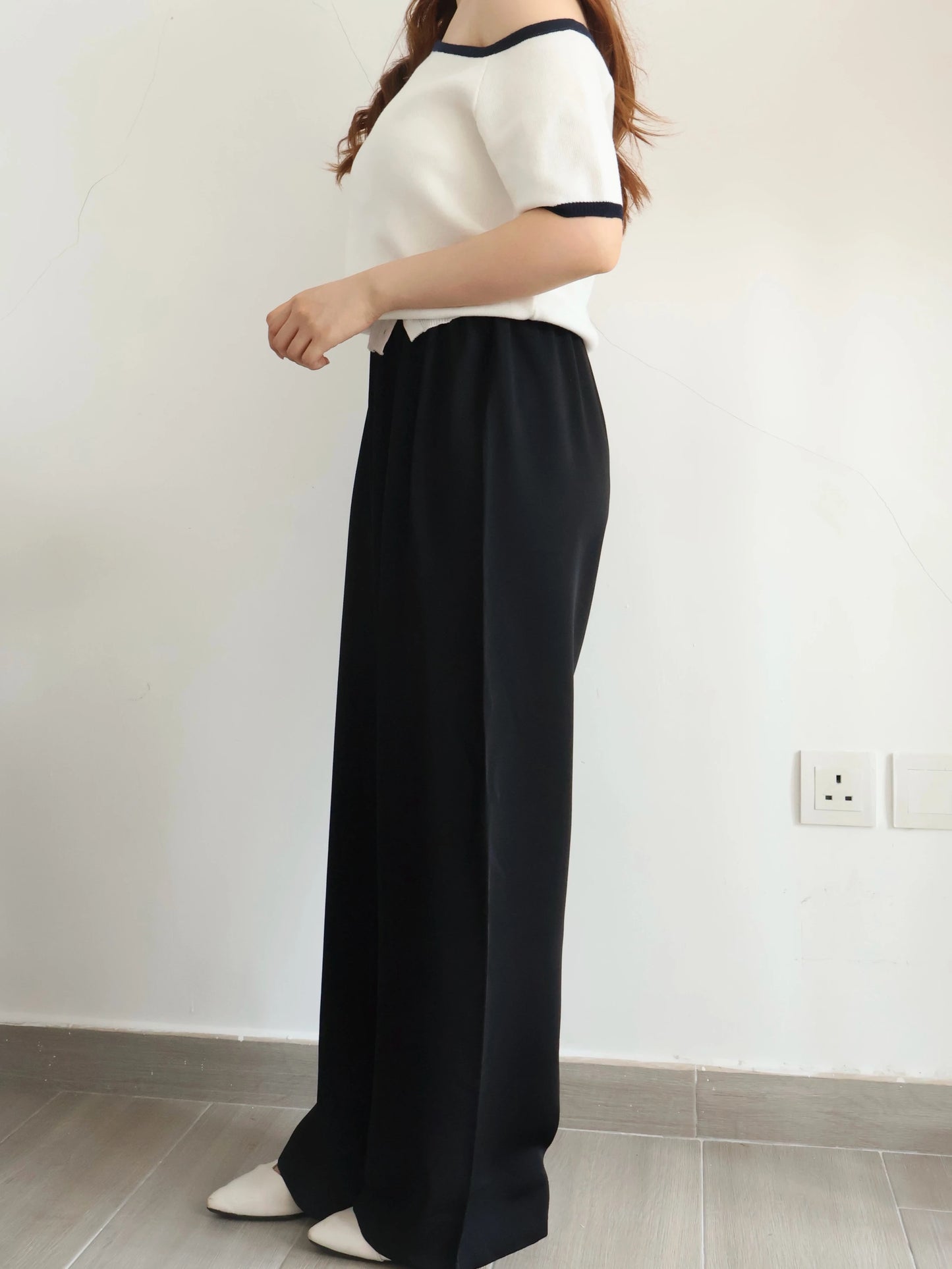 [Wrinkle-Free] -5KG Air-Flow Wide-Straight Slacks(Black)