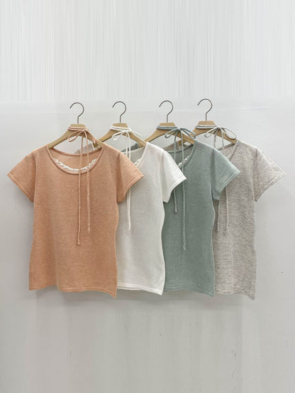 Elegant Scalloped-Trim Breathable Linen Knit Top(4 colors)