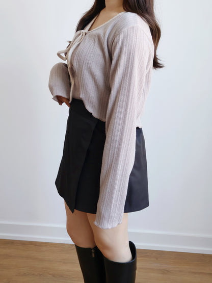 Milky Ribbon Two-Piece Set(Light Brown)