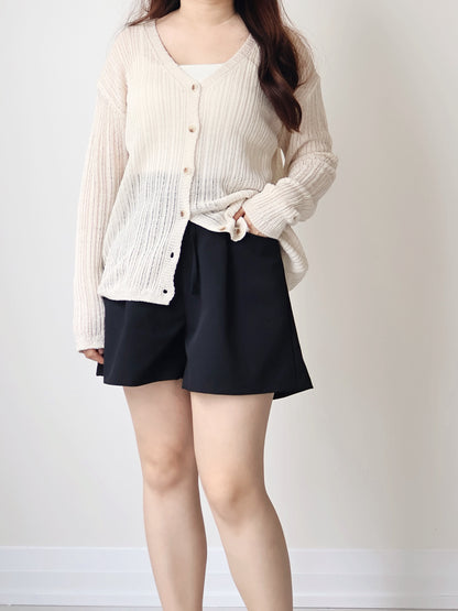 Relaxed-Fit Ripple Knit Cardigan(Beige)