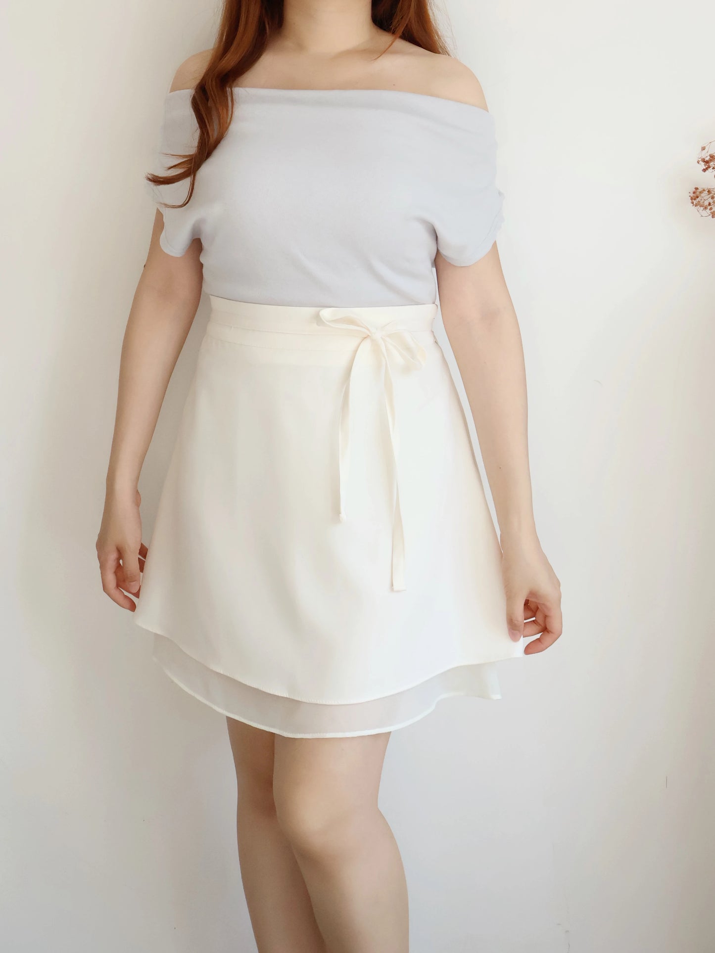 Elegant Ribbon Sheer A-Line Skirt(Ivory)