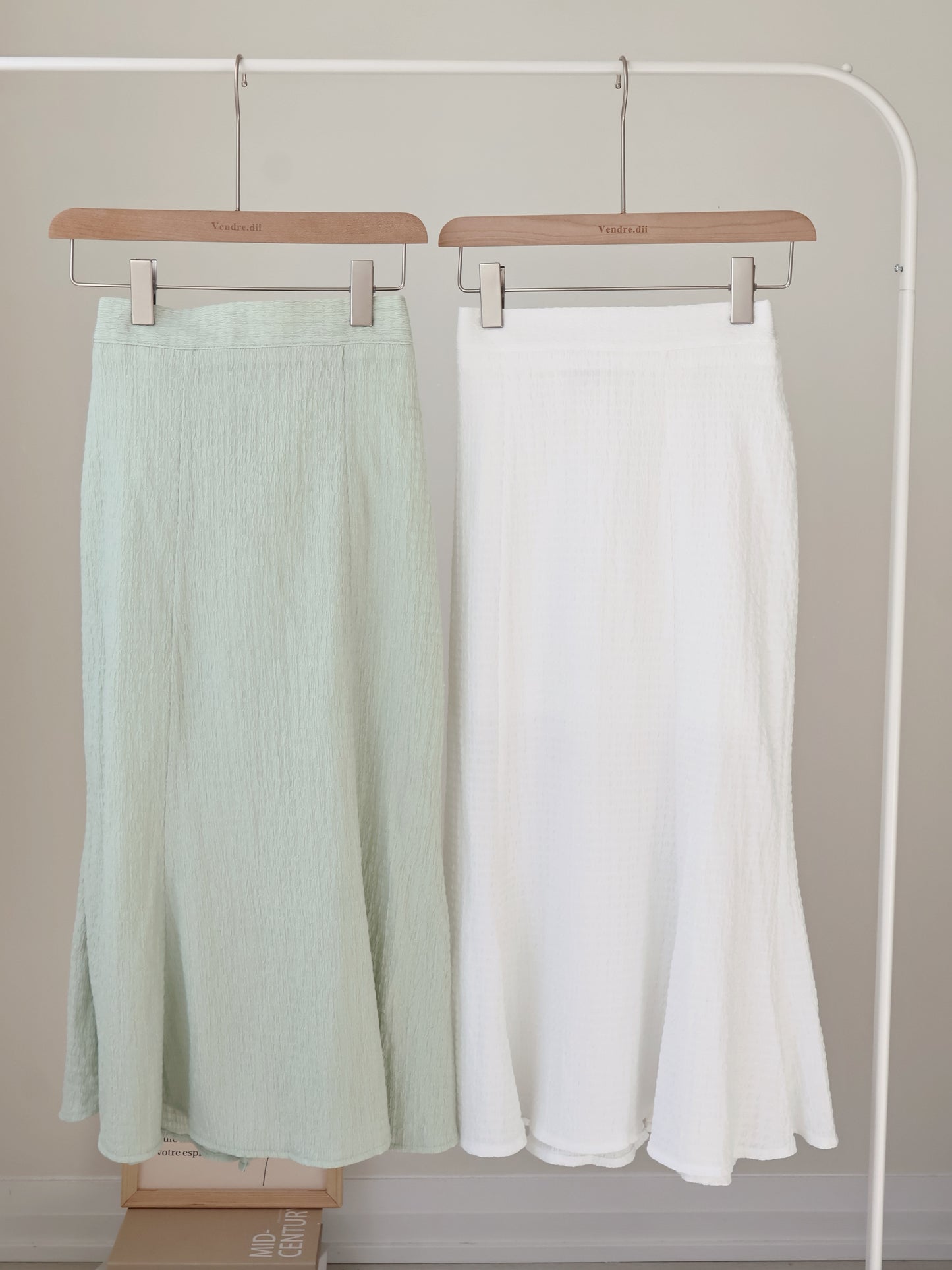 [Wrinkle-Free] Elegant Crinkle Mermaid Midi Skirt(Ivory)