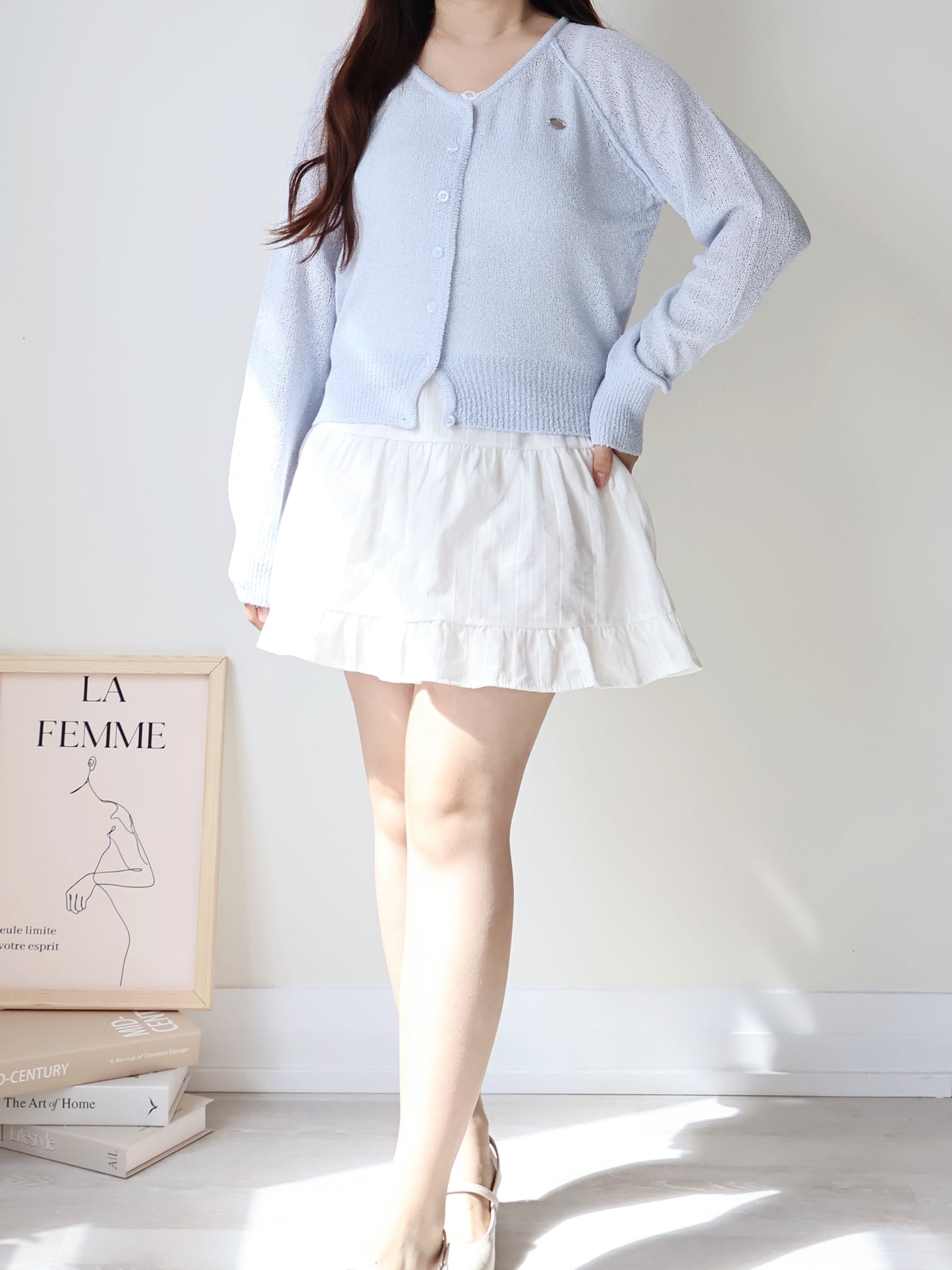 Pastel Pendant Lightweight Cool-Touch Knit Cardigan(Skyblue)