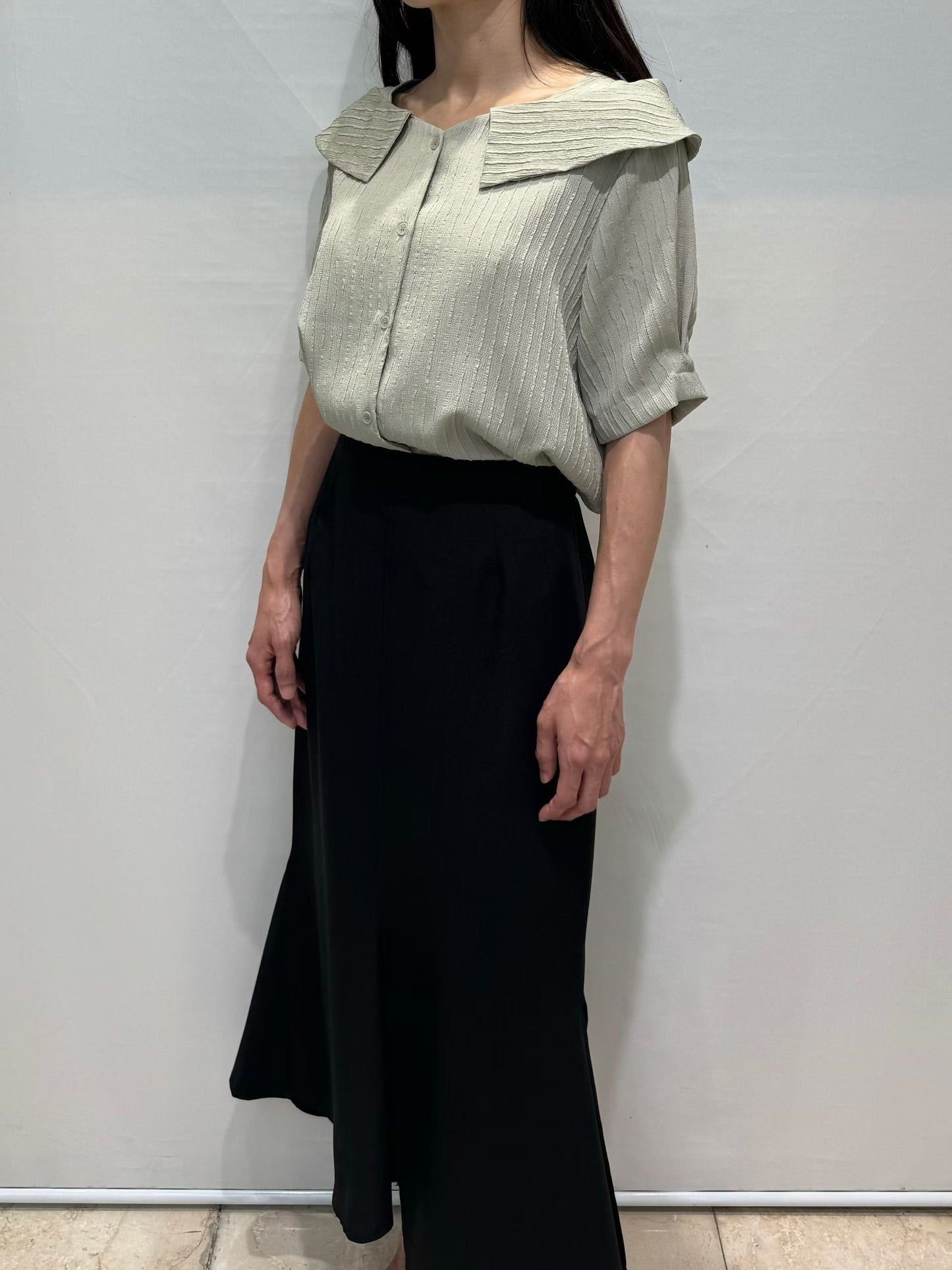 [Wrinkle-Free] Lapel Button-Front Textured Mid-Sleeve Blouse(4 colors)