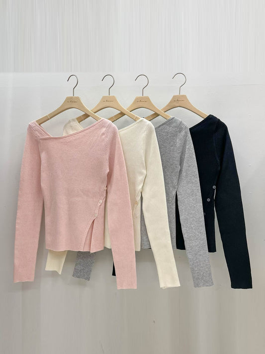 Cross unbalanced Slit Knit Top(4 colors)