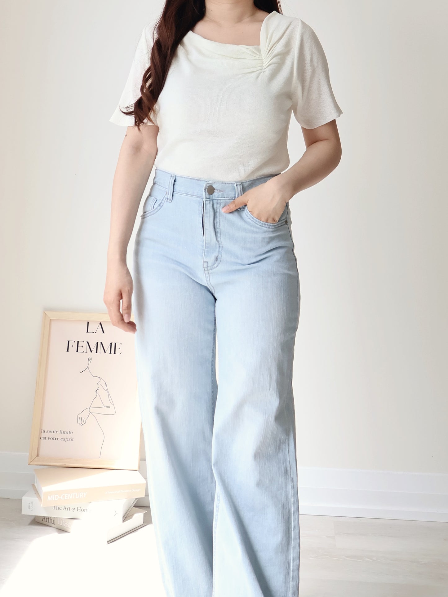 2-Way Elegant Tiered Pleat Ice Silk Knit Top(Ivory)