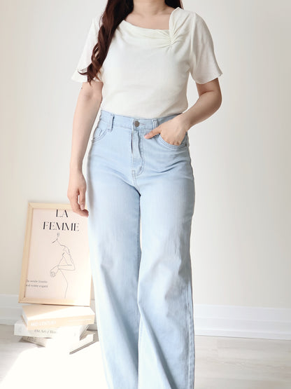 2-Way Elegant Tiered Pleat Ice Silk Knit Top(Ivory)