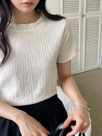 [Wrinkle-Free] Daily Lettuce-Trim Ripple Top(3 Colors)