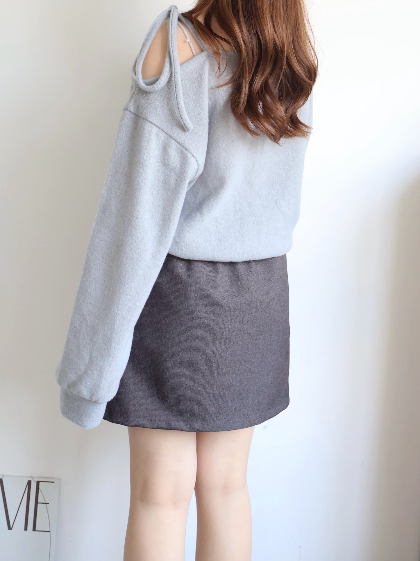 Asymmetric One-Shoulder Fleece Top(Grey)