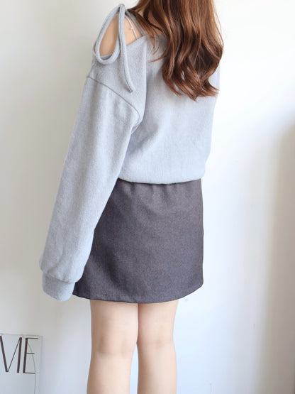 Asymmetric One-Shoulder Fleece Top(Grey)