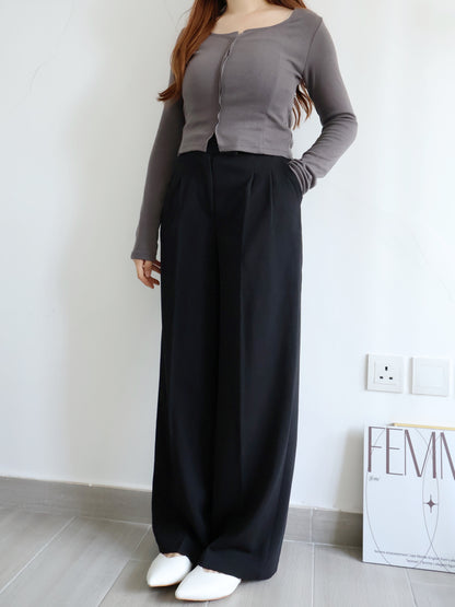 [Best Seller🏅] Wrinkle-free Fabric Pleated Straight Leg Trousers(Black)