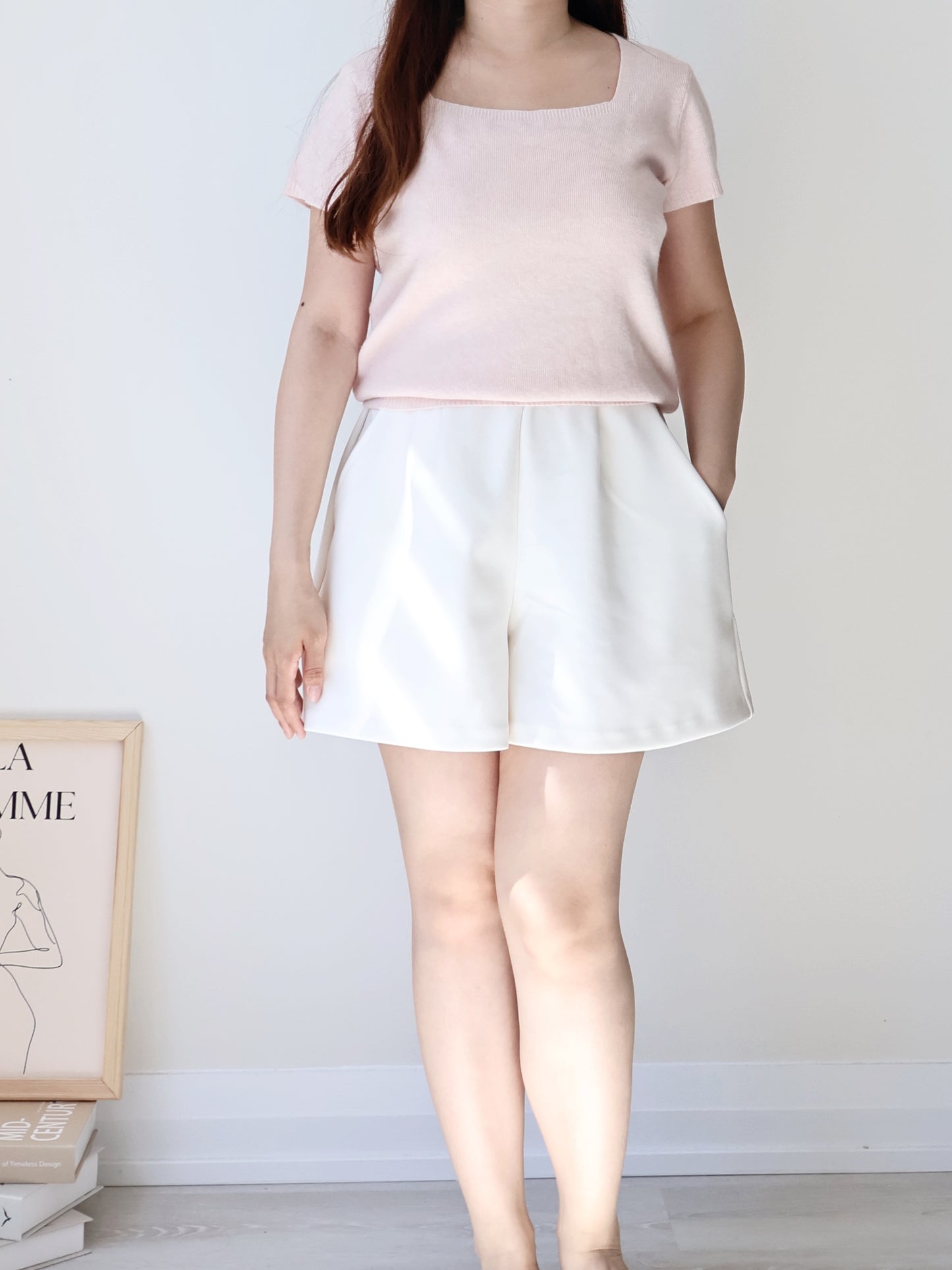 Cozy Marshmallow Square-Neck Knit Top(Peach)