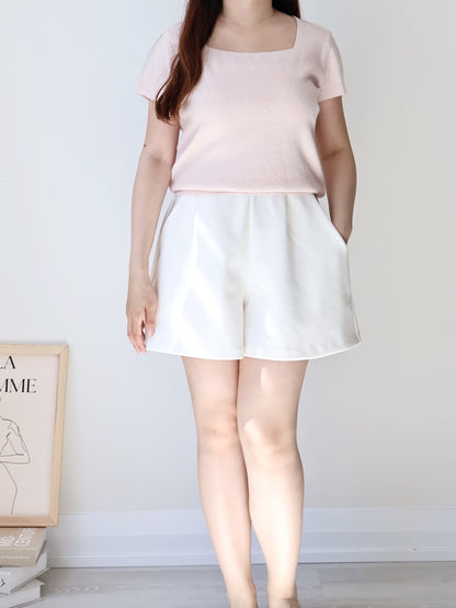 Cozy Marshmallow Square-Neck Knit Top(Peach)