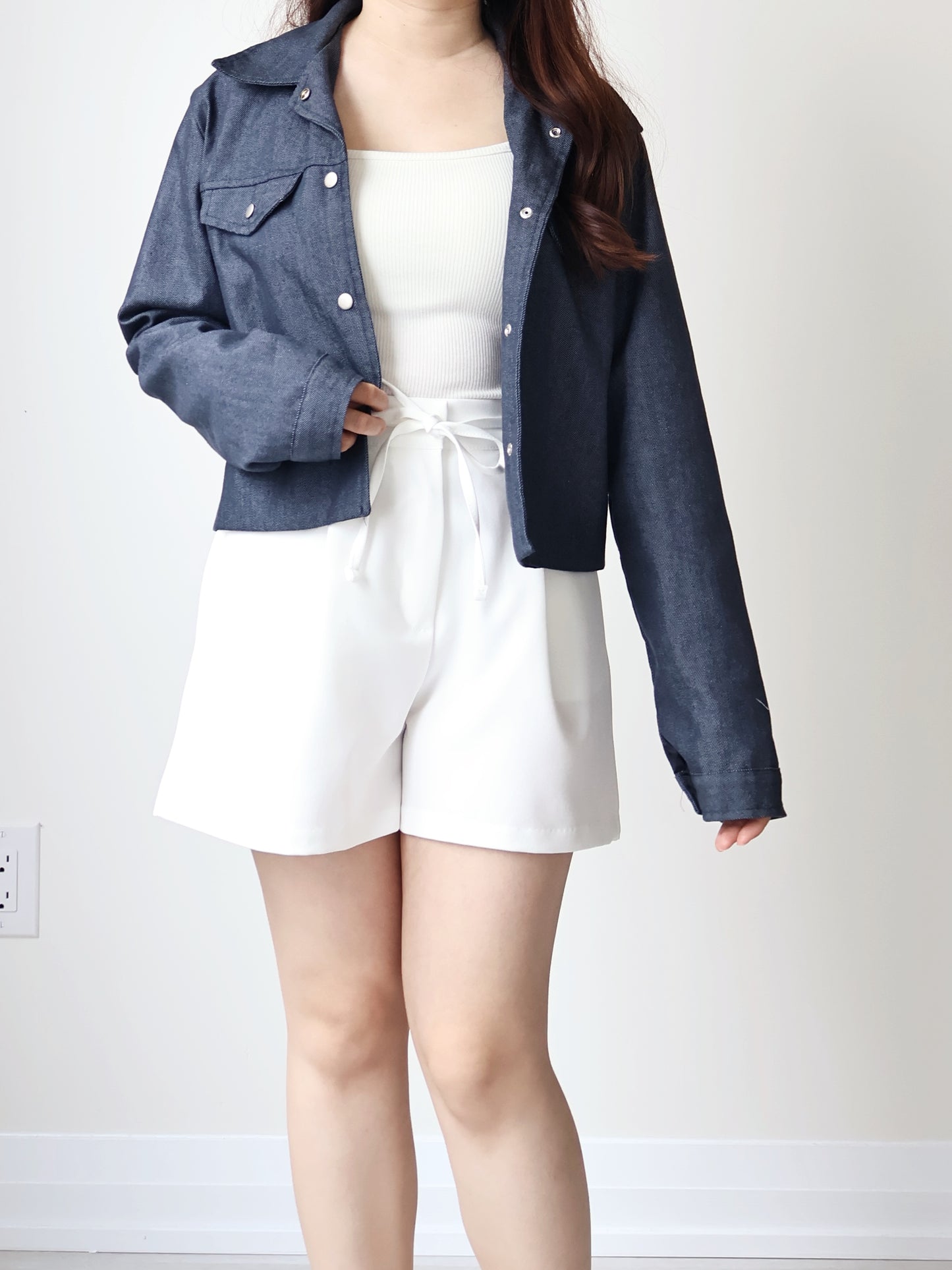 Airy Relaxed Lapel Denim Jacket(Deep blue)