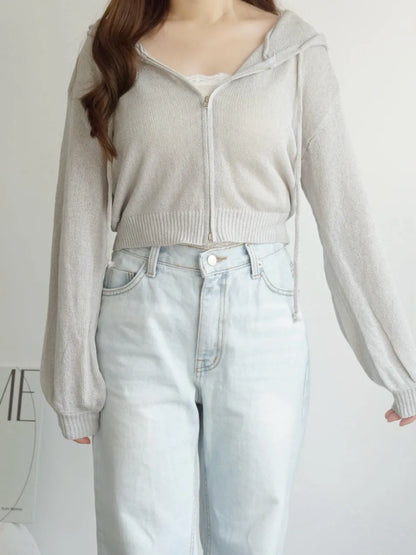 [3-WAYS] Sporty Hooded Zip Knit Cardigan(Grey)
