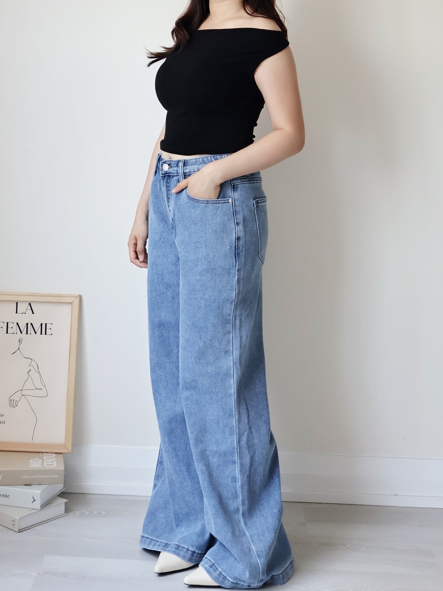 [S-2XL · 3 Lengths] Everyday Drape Tencel Blend Bootcut Denim Pants (Classic Blue)