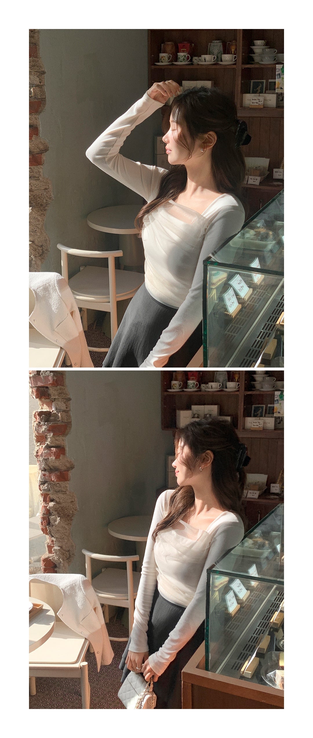 Romantic Sheer Square Neck Tee(3 colors)