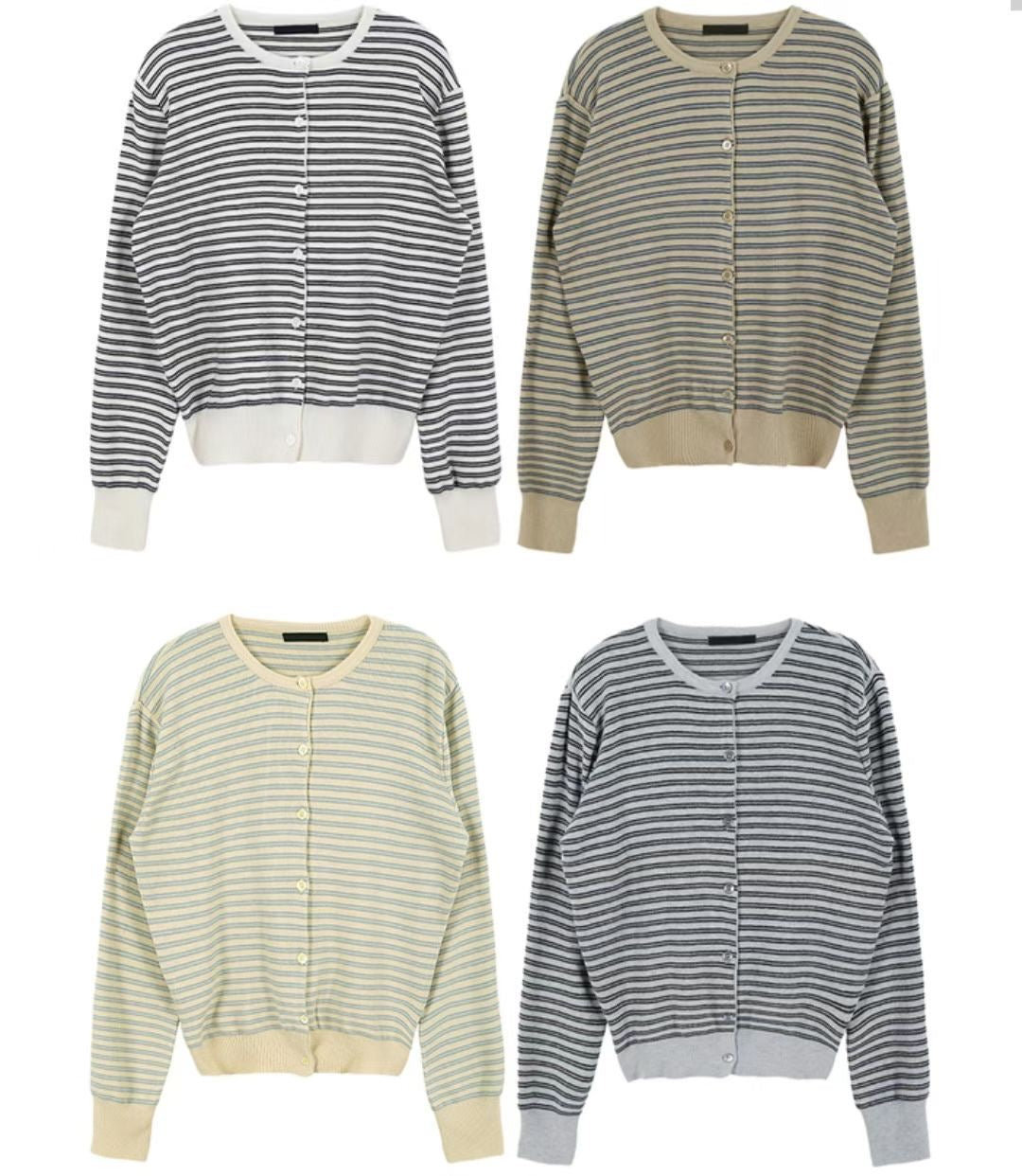 Stripe Round Neck Cardigan(4 colors)