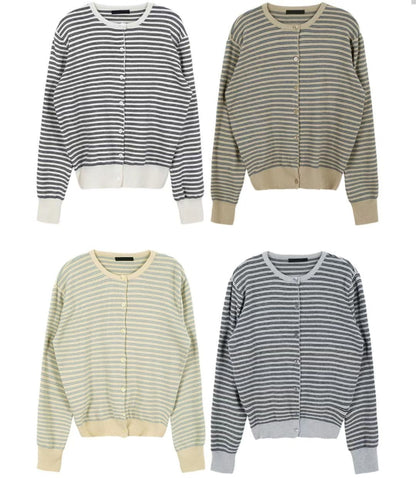 Stripe Round Neck Cardigan(4 colors)