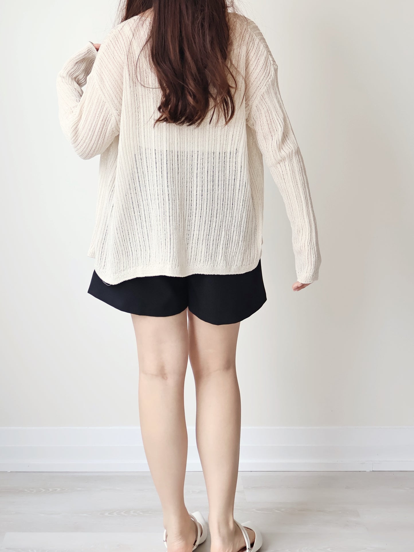 Relaxed-Fit Ripple Knit Cardigan(Beige)