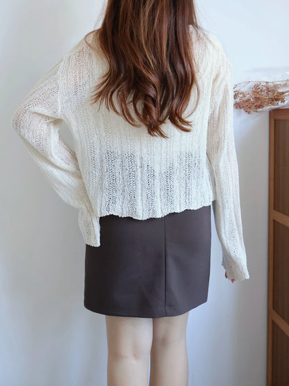 Cinnamon Stripe Draped Knit Cardigan(Beige)