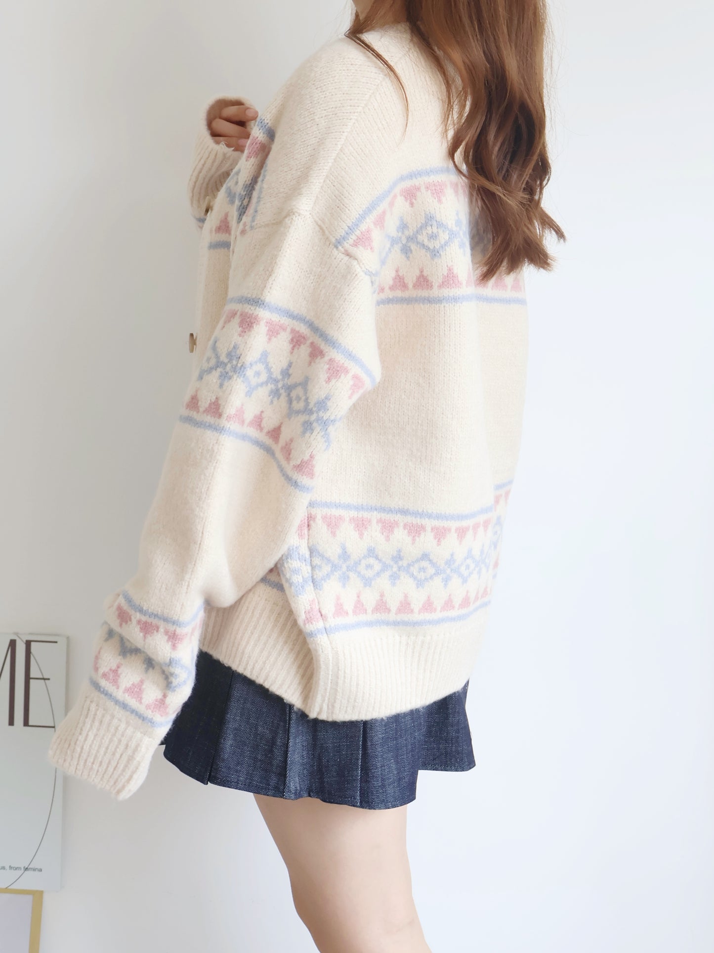 Jacquard Nordic Overfit Cardigan(Beige)