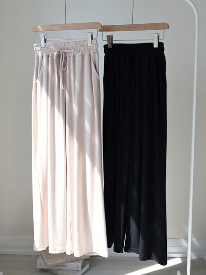 [2 Lengths] Cloud-Soft & Silk-Touch Cooling Wide-Leg Pants with Pockets(Beige)