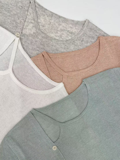 Elegant Eyelet Buttoned Linen Knit Top(4 Colors)