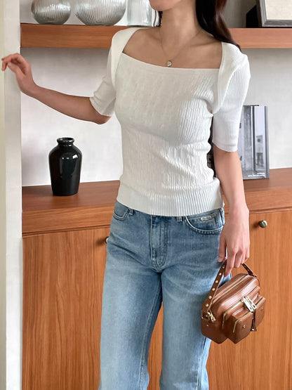 Structured Shoulder Half-Sleeve Knit Top(3 colors)