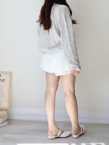 Airy Mélange Linen-Blend Pendant Cardigan(Grey)