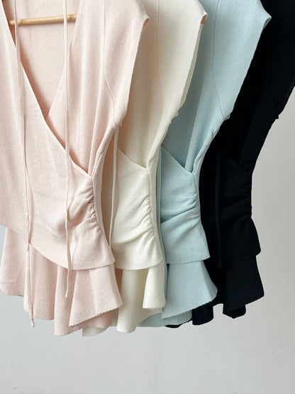 French Wrap Ruffle Knit Top(4 colors)