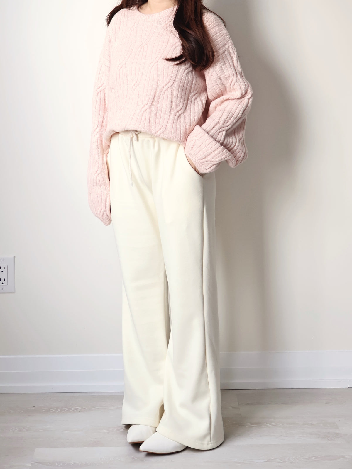 [3 Lengths] Pyjama-Soft Fuzzy Fleece Bootcut Pants with Pockets(Cream)