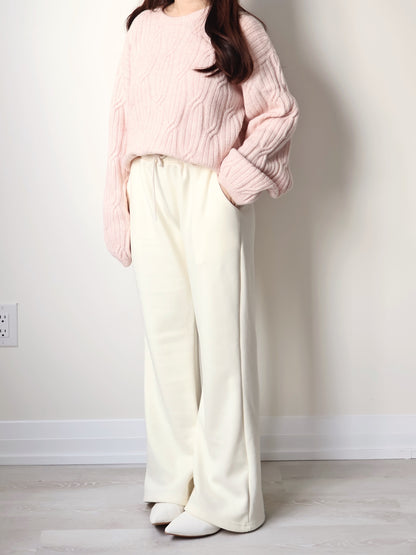 [3 Lengths] Pyjama-Soft Fuzzy Fleece Bootcut Pants with Pockets(Cream)