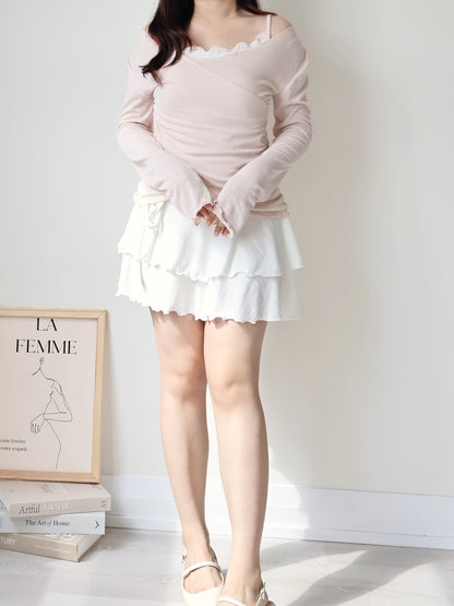 Romantic Lace Layered 2-Way Top(Peach)
