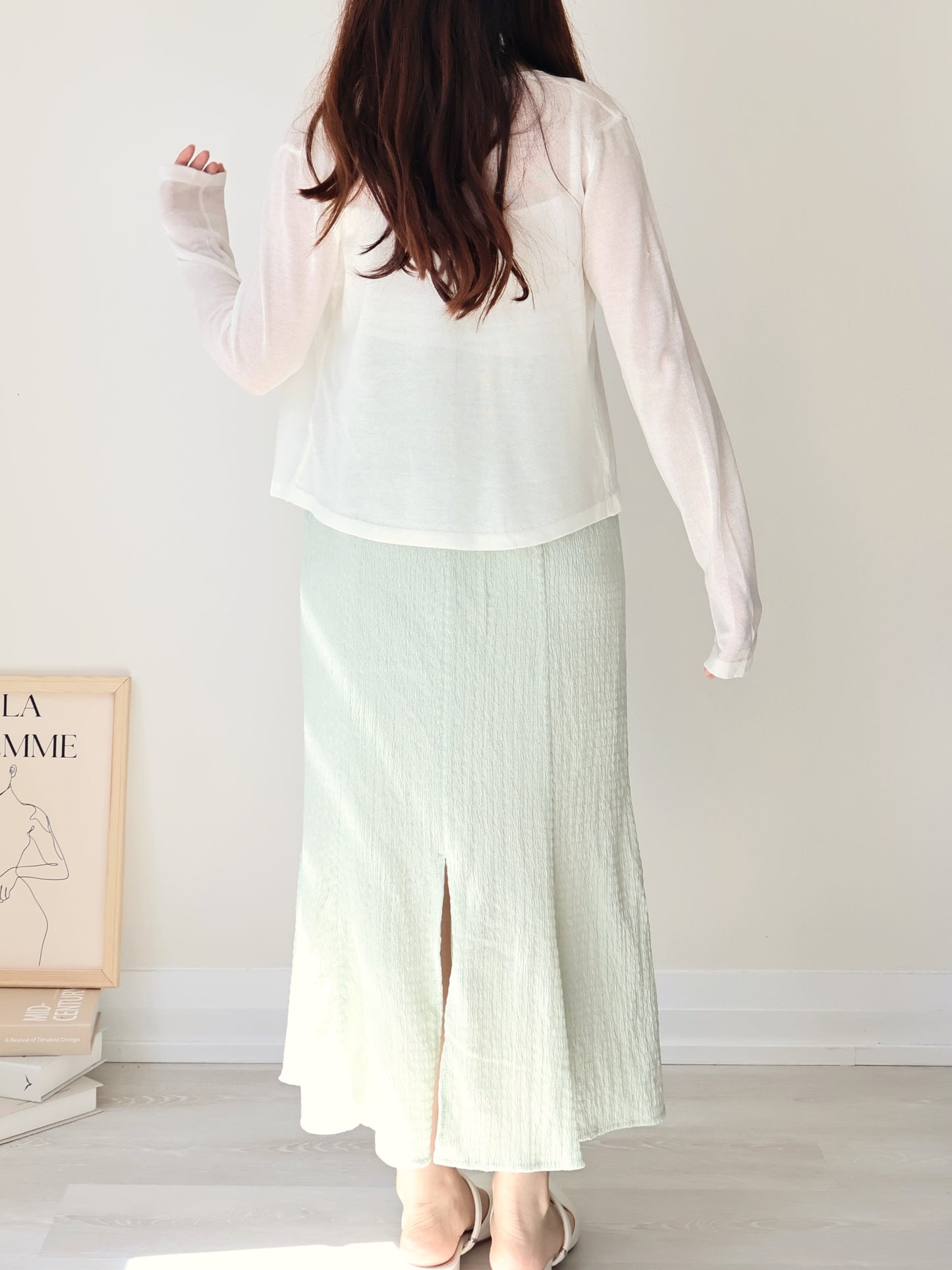 [Wrinkle-Free] Elegant Crinkle Mermaid Midi Skirt(Sage green)