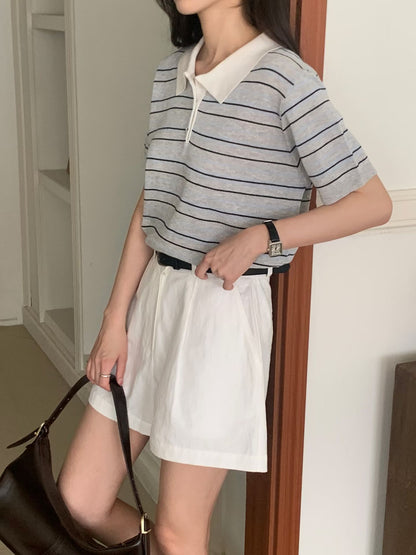 Summer Striped Collared Lightweight Linen Top(3 Colors)