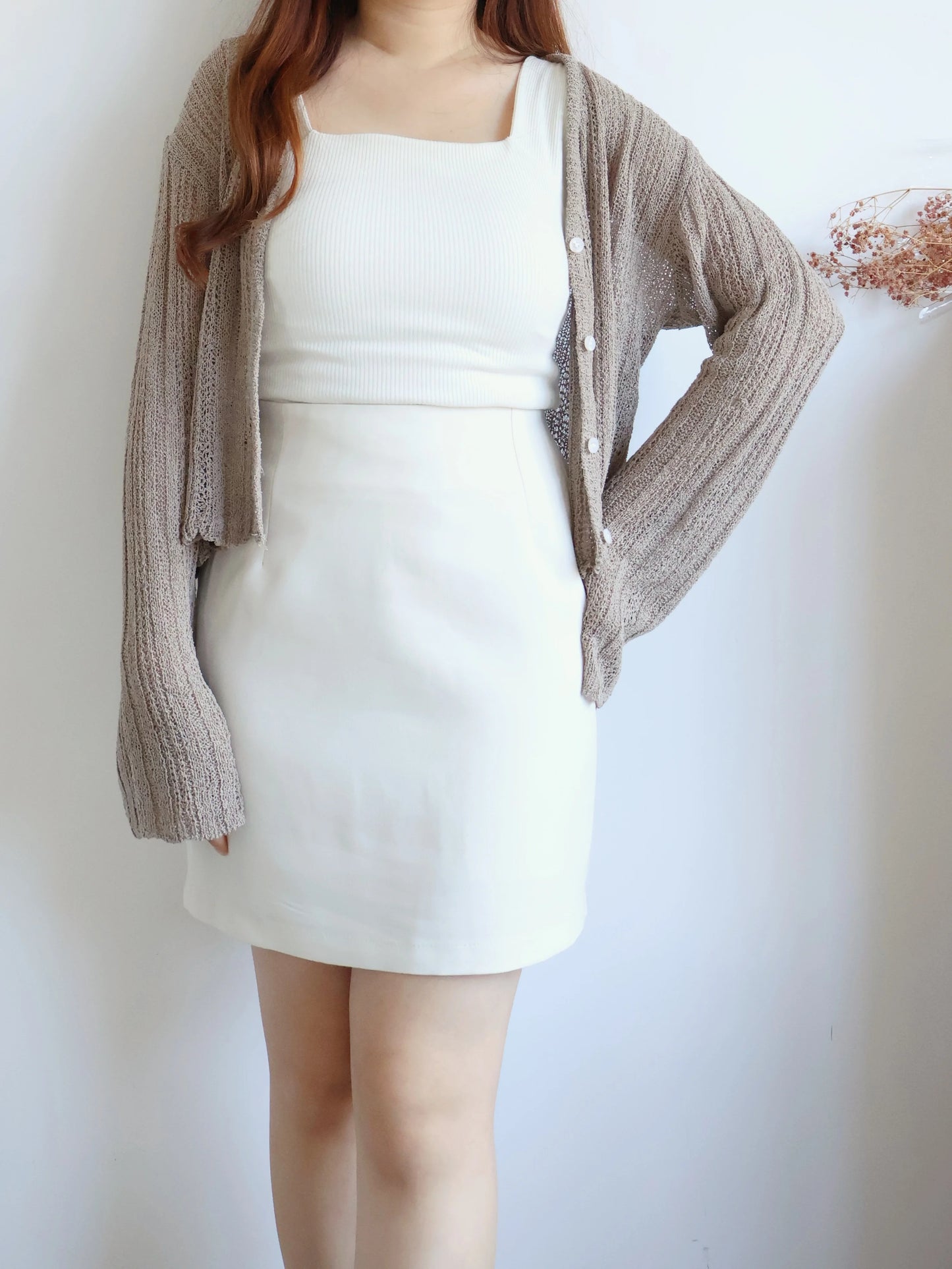 Cinnamon Stripe Draped Knit Cardigan(Brown)