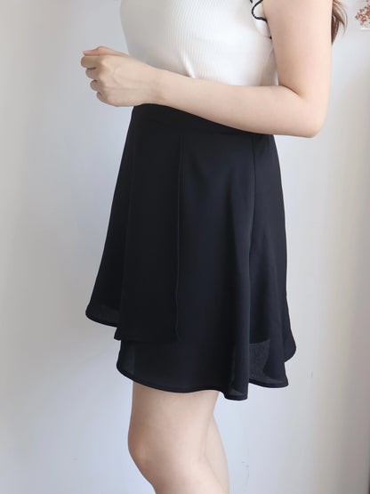 Lightweight Tulip Wrap Chiffon A-Line Mini Skirt(Black)