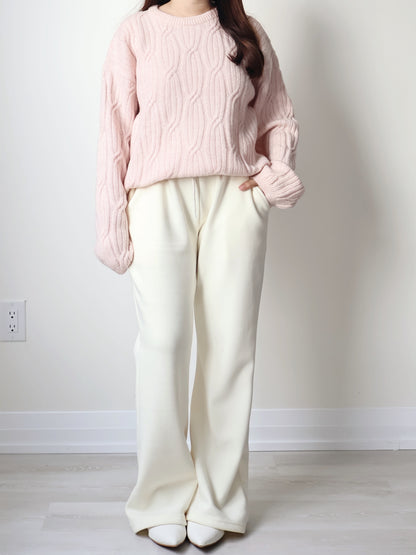 [3 Lengths] Pyjama-Soft Fuzzy Fleece Bootcut Pants with Pockets(Cream)