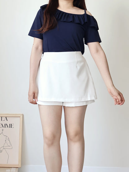 Arm-Slimming Ruffle One-Shoulder Tee(Navy)