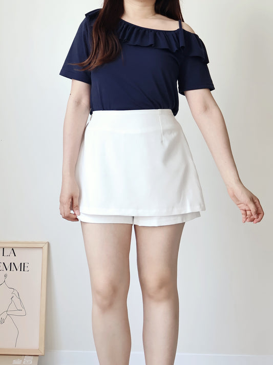 Arm-Slimming Ruffle One-Shoulder Tee(Navy)