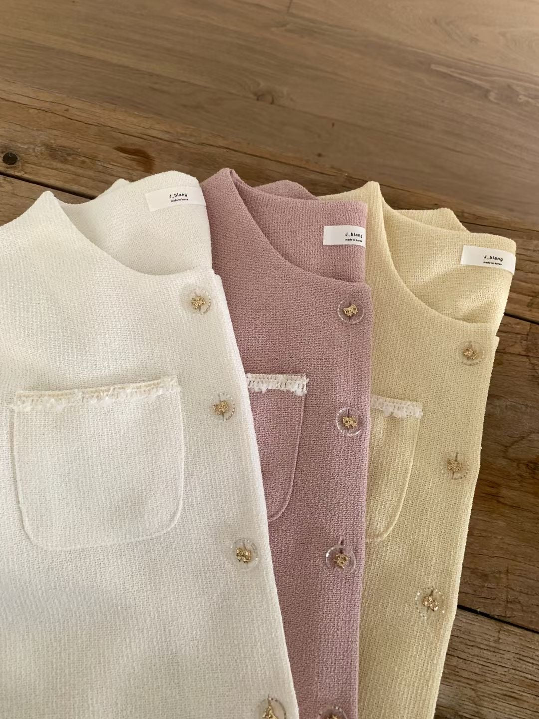 Elegant Bow-Embossed Button Tweed Jacket(3 colors)