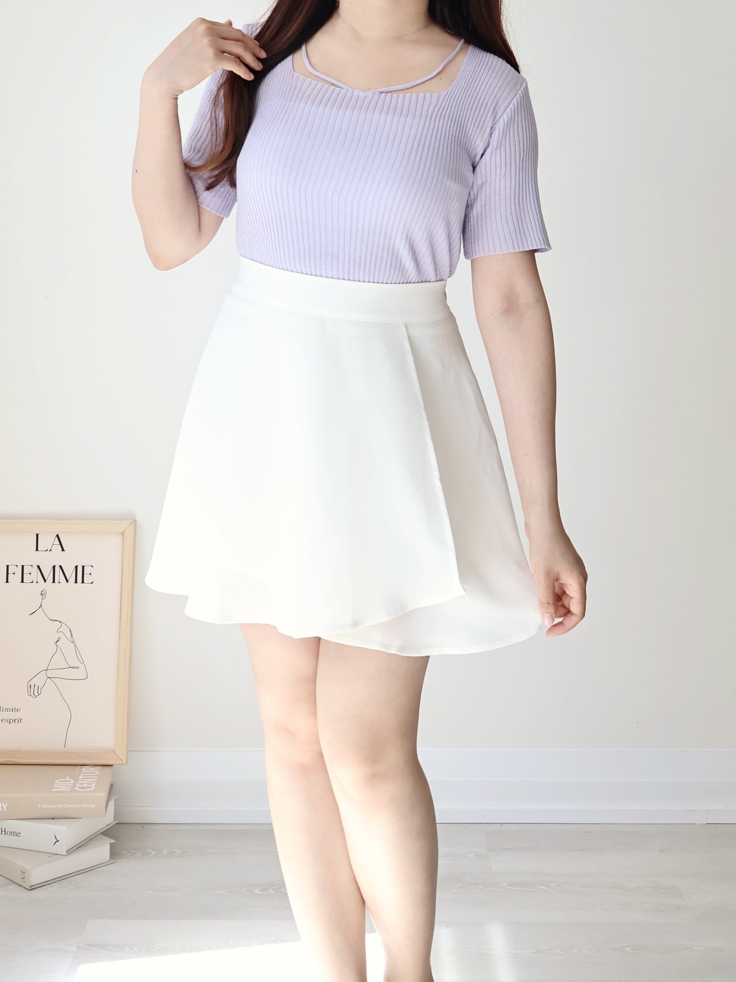 Flirty Square Neck V-Strap Ice Knit Top(Lavender)