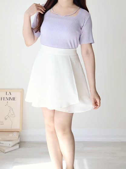 Flirty Square Neck V-Strap Ice Knit Top(Lavender)