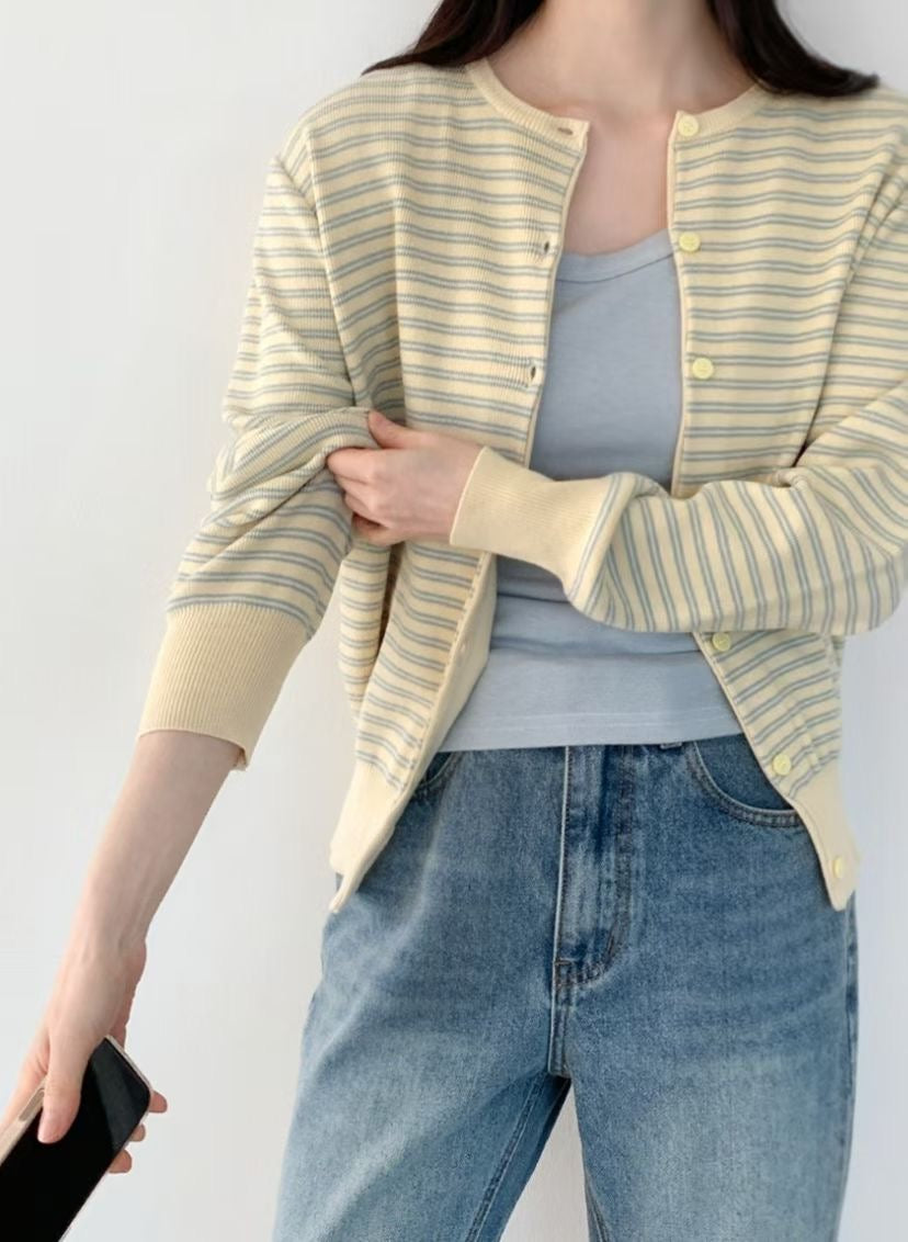 Stripe Round Neck Cardigan(4 colors)